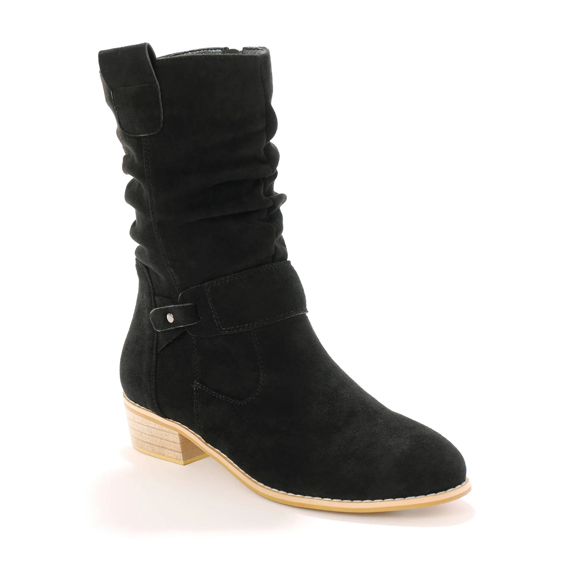 Laarzen|Schoenen<Blancheporte Halfhoge laarzen met plissé en hakje met houteffect zwart