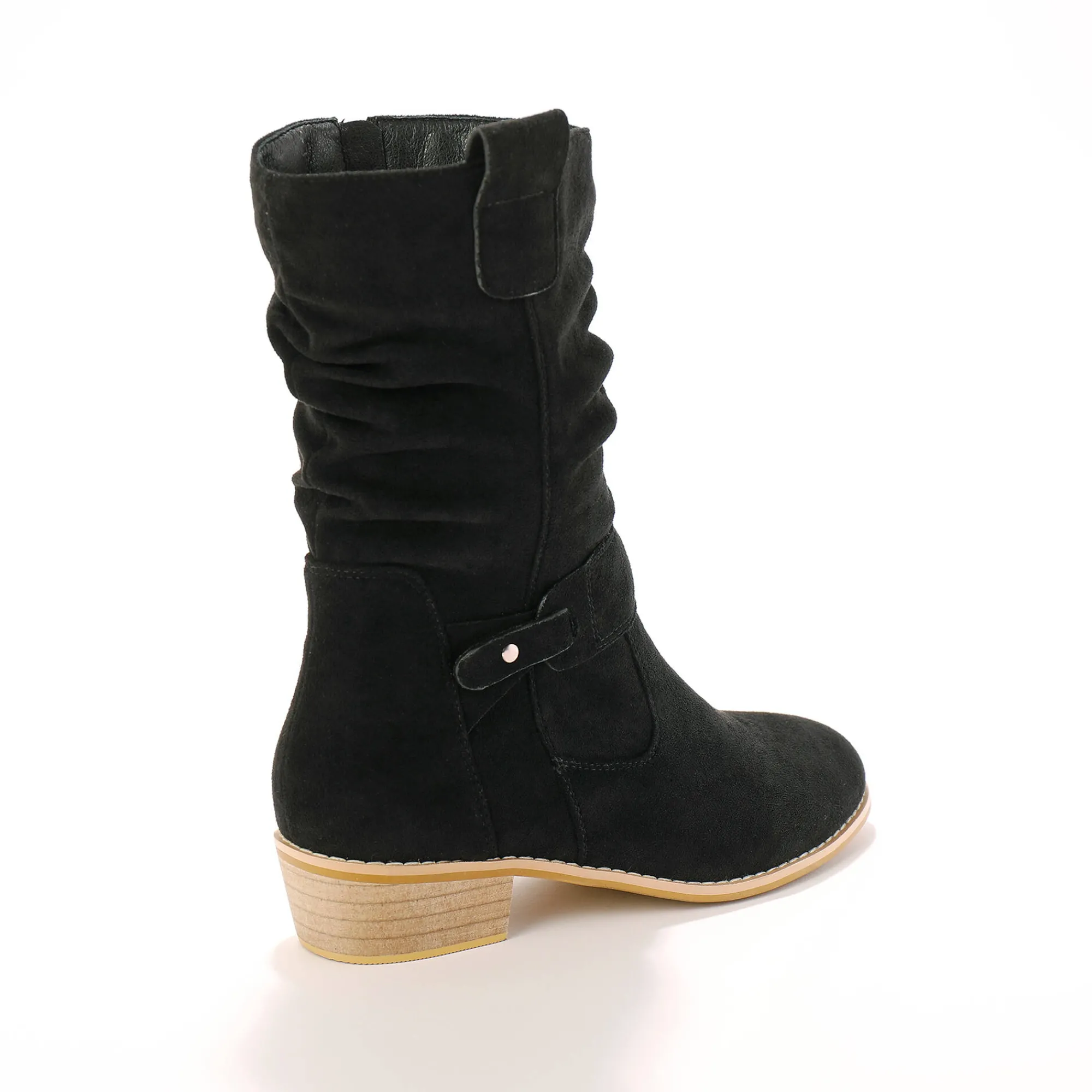 Laarzen|Schoenen<Blancheporte Halfhoge laarzen met plissé en hakje met houteffect zwart