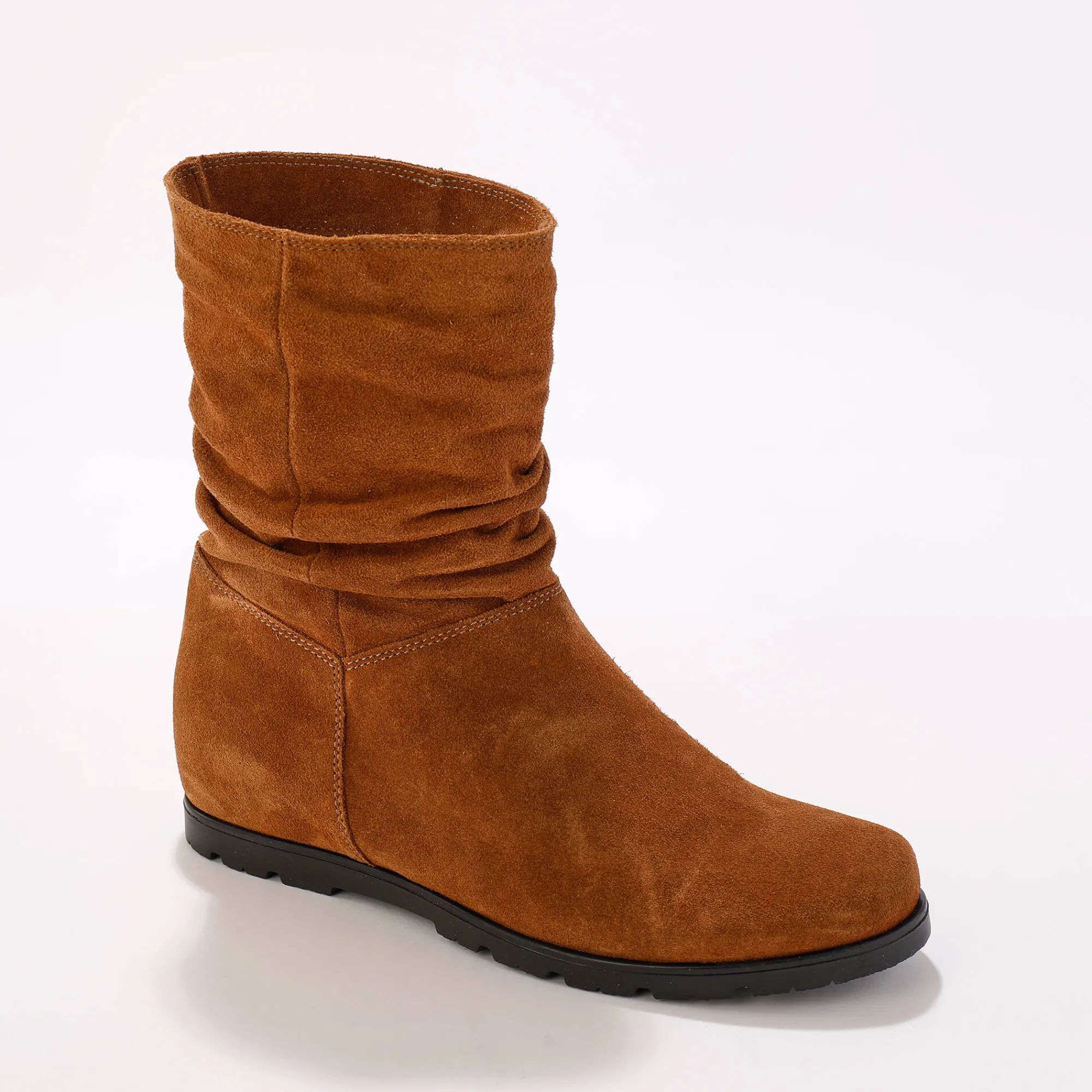 Laarzen|Schoenen<Blancheporte Halfhoge laarzen met plissé, in daim met onzichtbare doorloopzool - bruin karamel