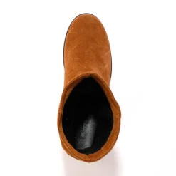 Laarzen|Schoenen<Blancheporte Halfhoge laarzen met plissé, in daim met onzichtbare doorloopzool - bruin karamel