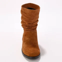 Laarzen|Schoenen<Blancheporte Halfhoge laarzen met plissé, in daim met onzichtbare doorloopzool - bruin karamel