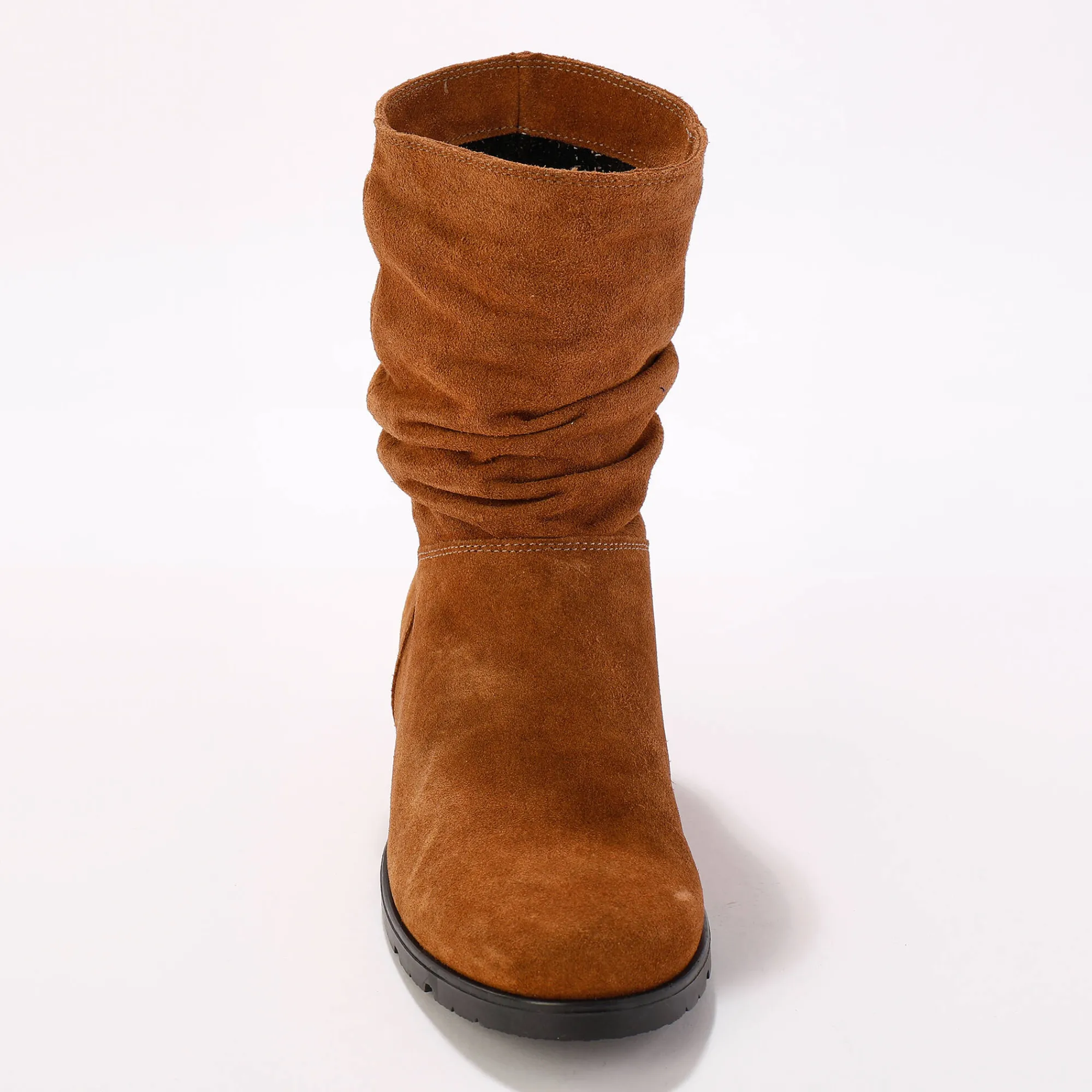 Laarzen|Schoenen<Blancheporte Halfhoge laarzen met plissé, in daim met onzichtbare doorloopzool - bruin karamel
