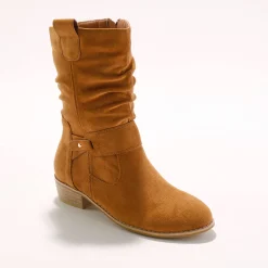 Laarzen|Schoenen<Blancheporte Halfhoge laarzen met plissé en hakje met houteffect karamel