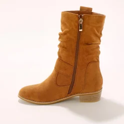 Laarzen|Schoenen<Blancheporte Halfhoge laarzen met plissé en hakje met houteffect karamel