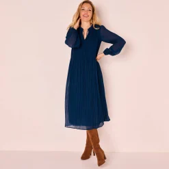 Feestoutfits Dames|Jurk<Blancheporte Halflange effen jurk, plissévoile nachtblauw