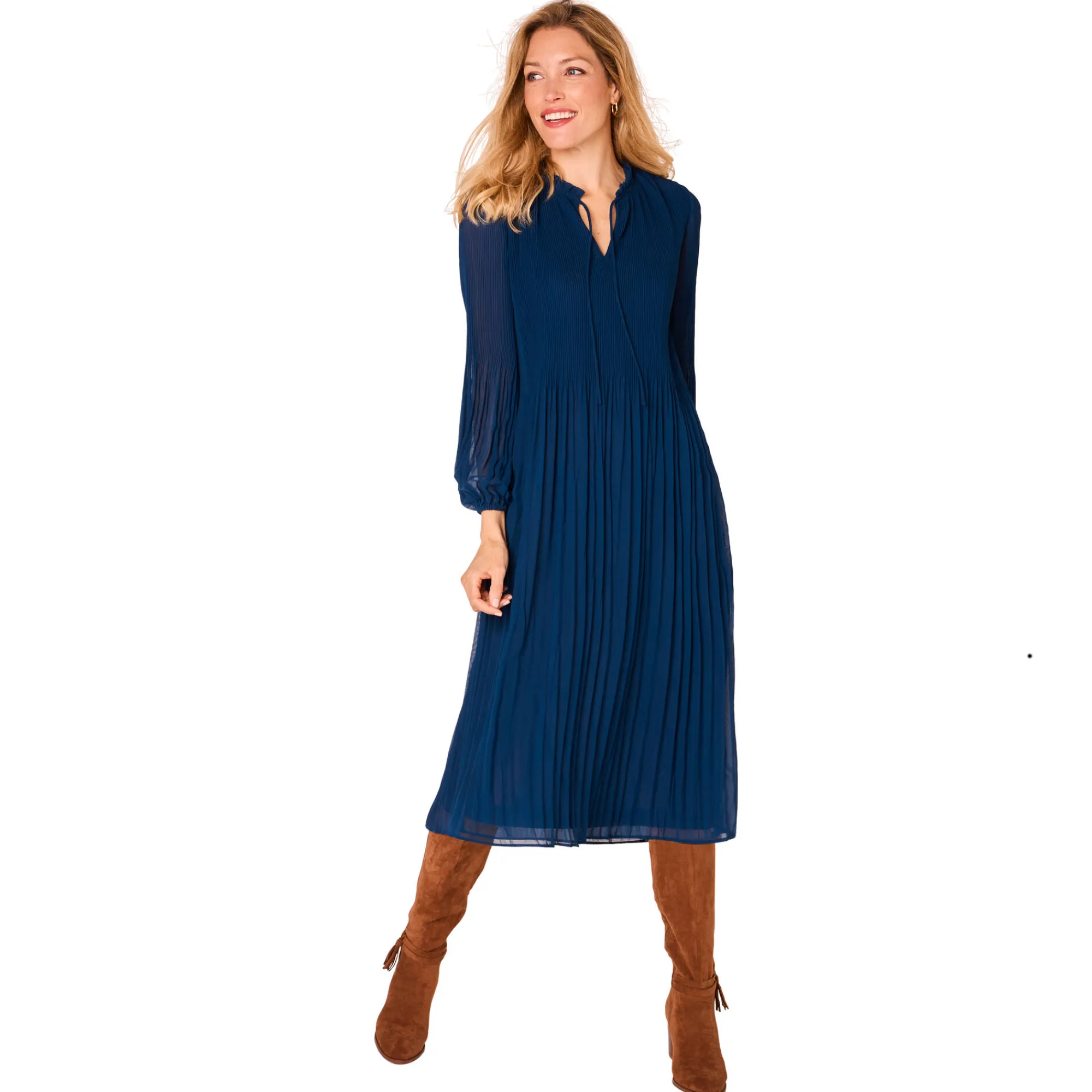 Feestoutfits Dames|Jurk<Blancheporte Halflange effen jurk, plissévoile nachtblauw