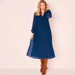 Feestoutfits Dames|Jurk<Blancheporte Halflange effen jurk, plissévoile nachtblauw