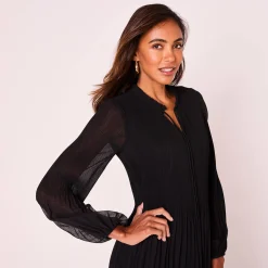 Feestoutfits Dames|Jurk<Blancheporte Halflange effen jurk, plissévoile zwart