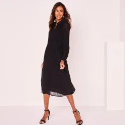 Feestoutfits Dames|Jurk<Blancheporte Halflange effen jurk, plissévoile zwart