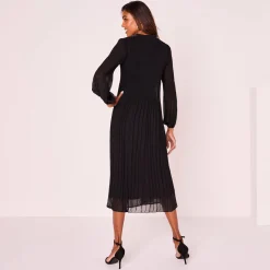 Feestoutfits Dames|Jurk<Blancheporte Halflange effen jurk, plissévoile zwart