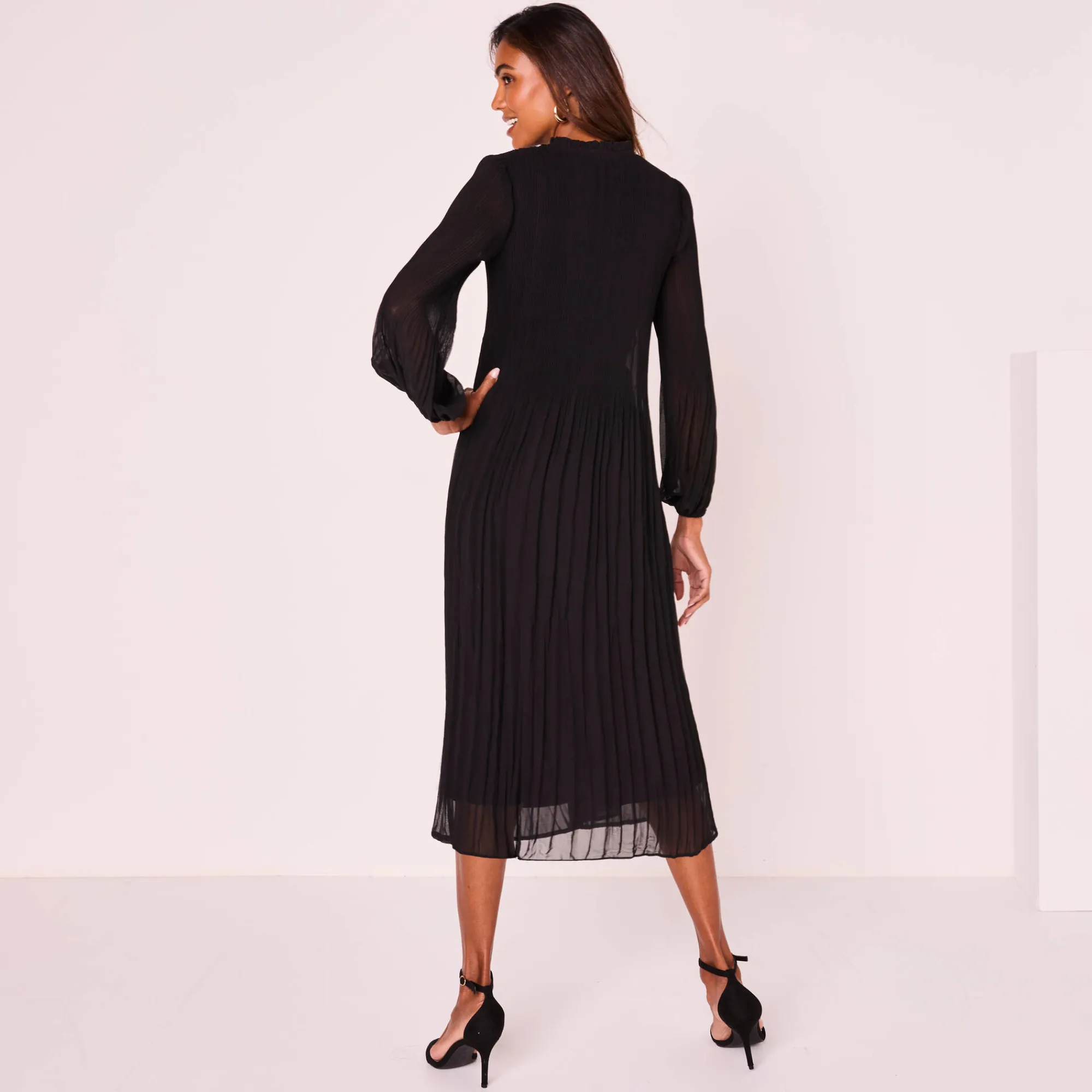 Feestoutfits Dames|Jurk<Blancheporte Halflange effen jurk, plissévoile zwart