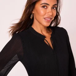 Feestoutfits Dames|Jurk<Blancheporte Halflange effen jurk, plissévoile zwart