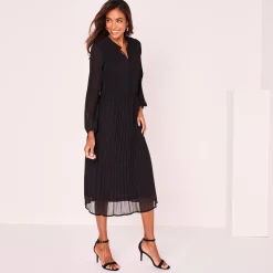Feestoutfits Dames|Jurk<Blancheporte Halflange effen jurk, plissévoile zwart