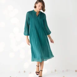 Feestoutfits Dames|Jurk<Blancheporte Halflange effen jurk, plissévoile smaragd