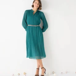 Feestoutfits Dames|Jurk<Blancheporte Halflange effen jurk, plissévoile smaragd