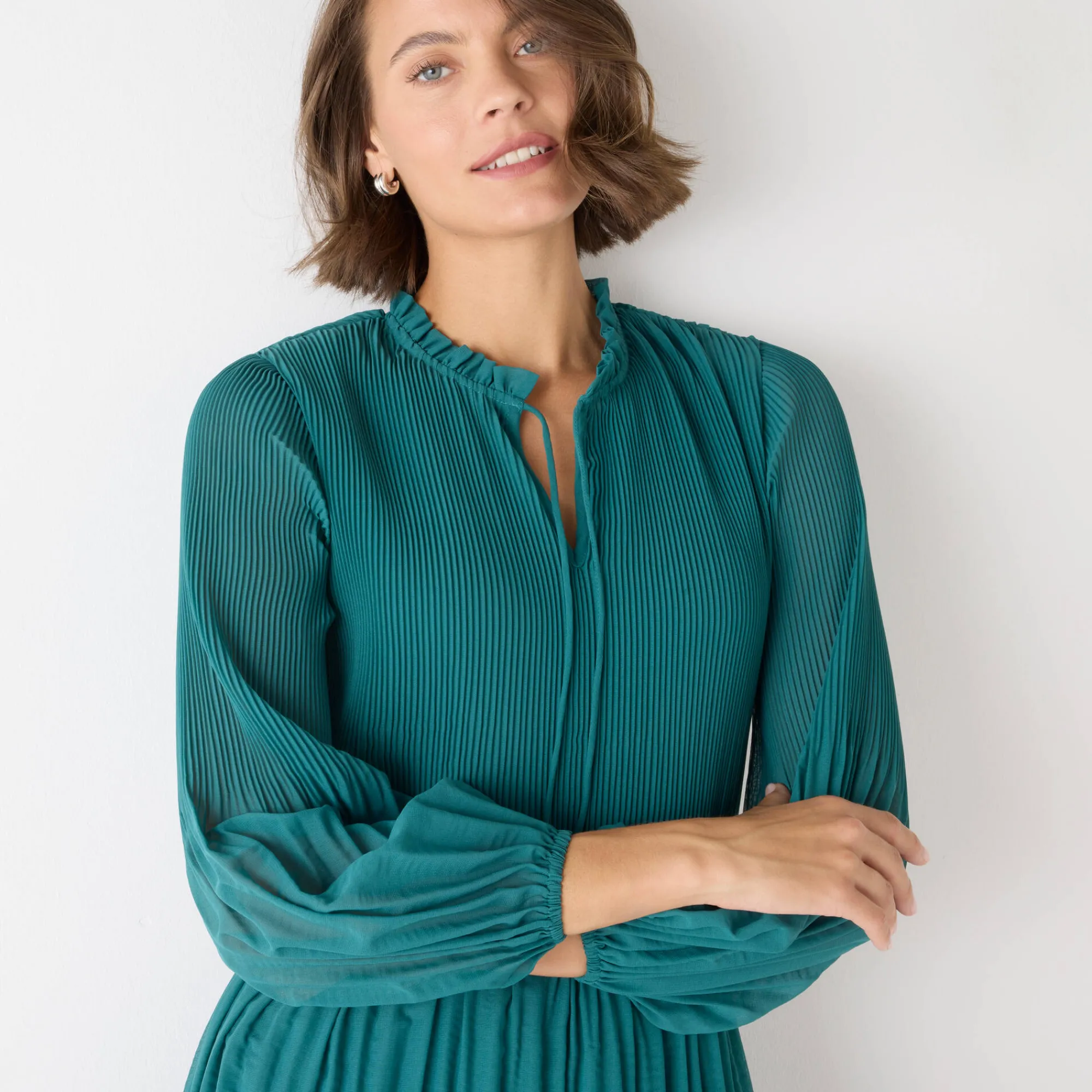 Feestoutfits Dames|Jurk<Blancheporte Halflange effen jurk, plissévoile smaragd