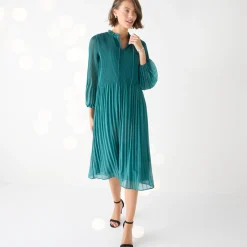 Feestoutfits Dames|Jurk<Blancheporte Halflange effen jurk, plissévoile smaragd