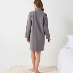 Peignoir En Kamerjas<Blancheporte Halflange kamerjas met rits, in fleece, 'konijn' borduursel grijs / ecru