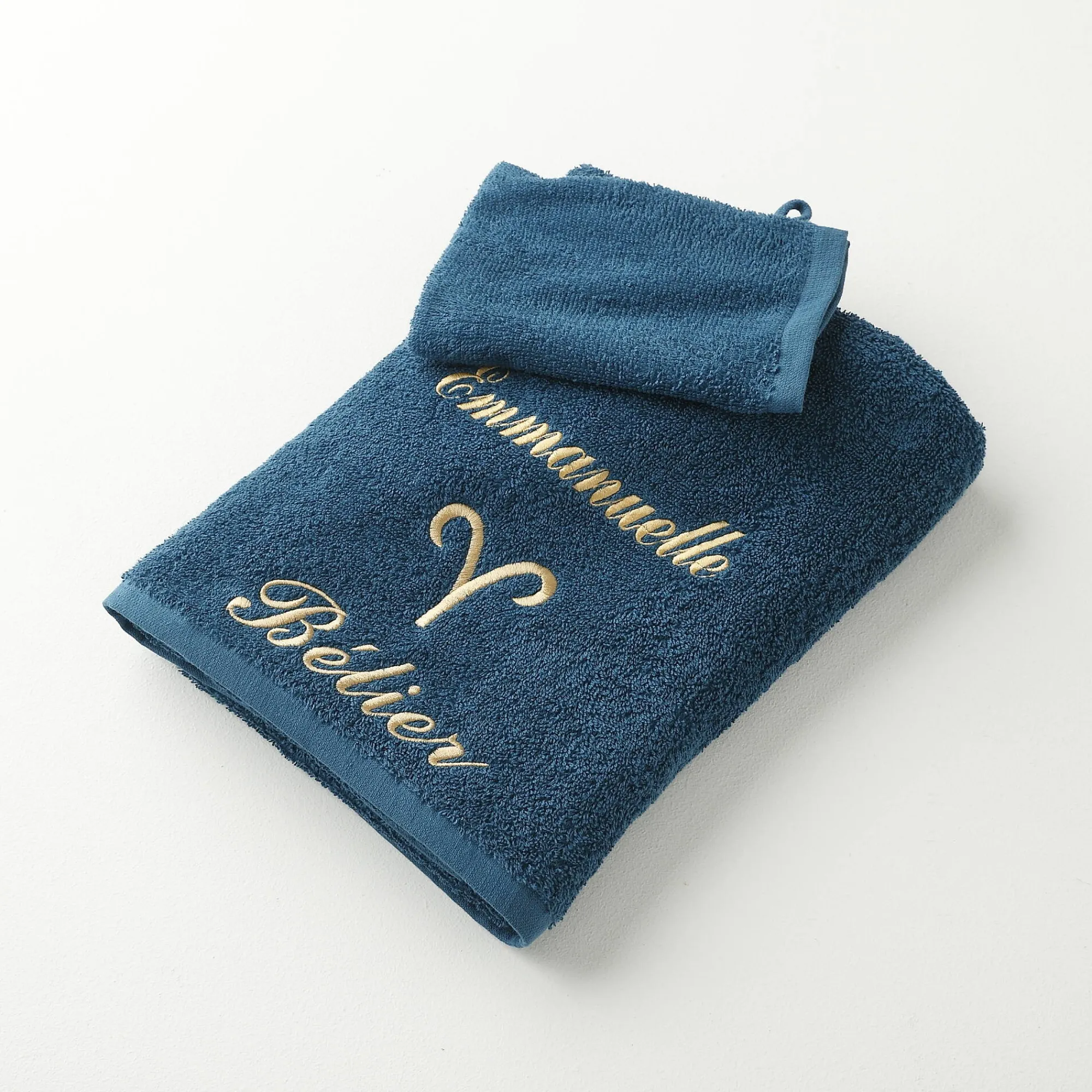 Badhanddoek<Blancheporte Handdoeken met "Bélier" borduursel, personaliseerbaar - 420 g/m2 pauwblauw