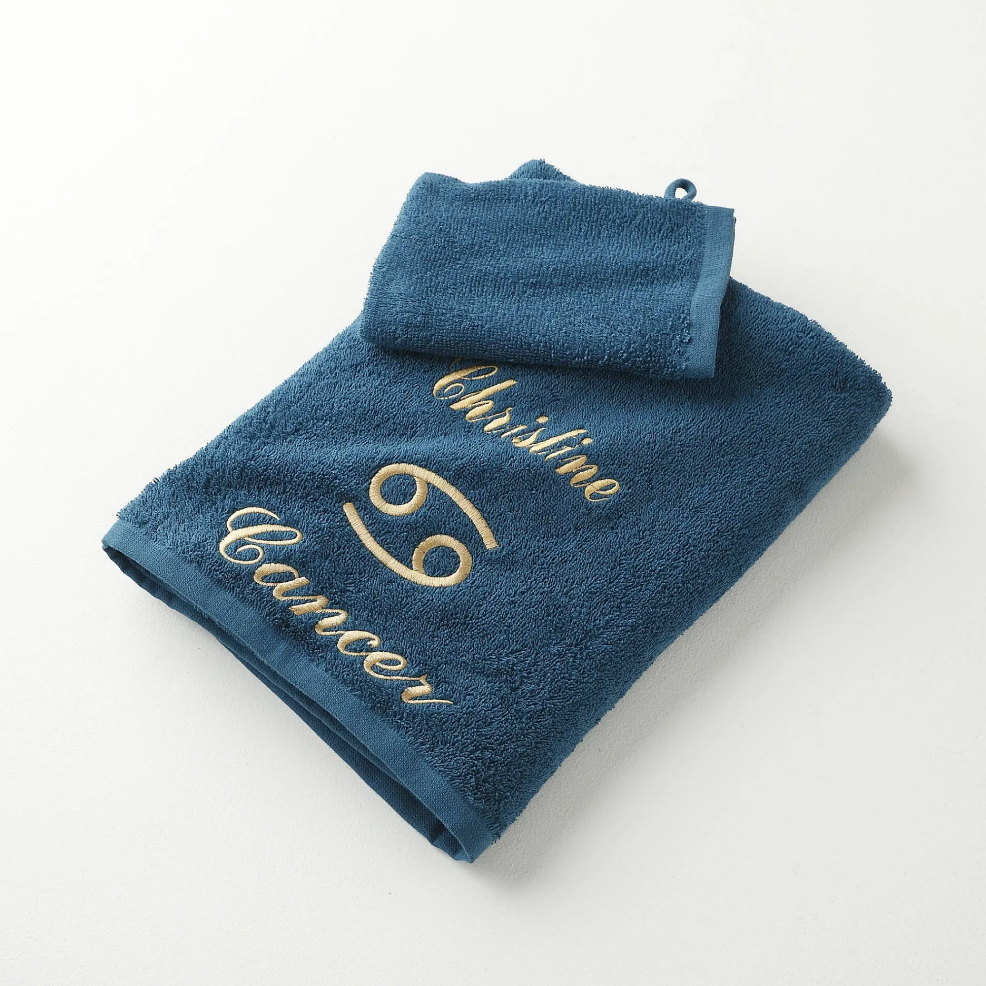Badhanddoek<Blancheporte Handdoeken met "Cancer" borduursel, personaliseerbaar - 420 g/m2 pauwblauw