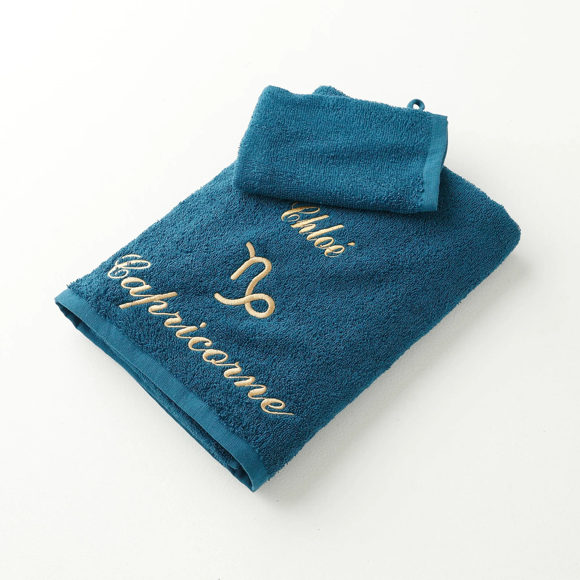 Badhanddoek<Blancheporte Handdoeken met "Capricorne" borduursel, personaliseerbaar - 420 g/m2 pauwblauw