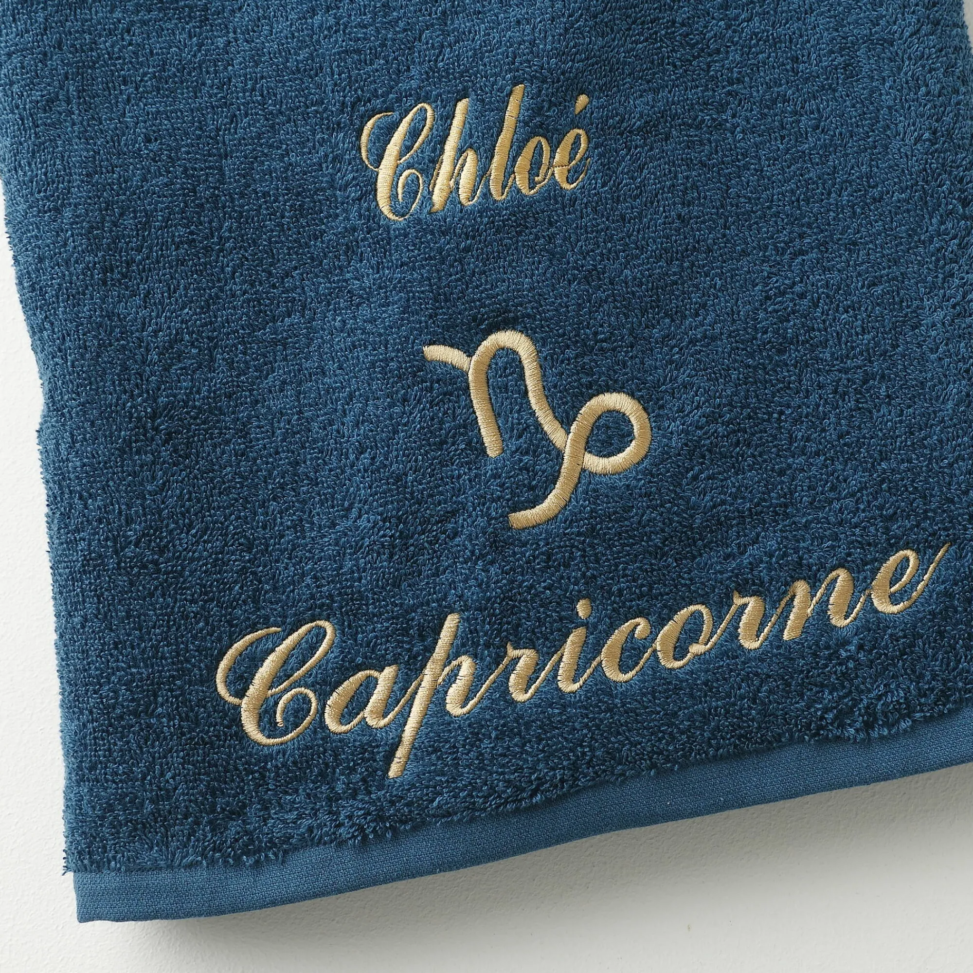 Badhanddoek<Blancheporte Handdoeken met "Capricorne" borduursel, personaliseerbaar - 420 g/m2 pauwblauw
