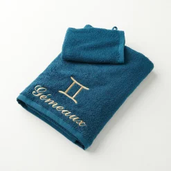 Badhanddoek<Blancheporte Handdoeken met "Gémeaux" borduursel - 420 g/m2 pauwblauw