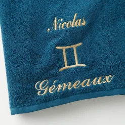 Badhanddoek<Blancheporte Handdoeken met "Gémeaux" borduursel, personaliseerbaar - 420 g/m2 pauwblauw