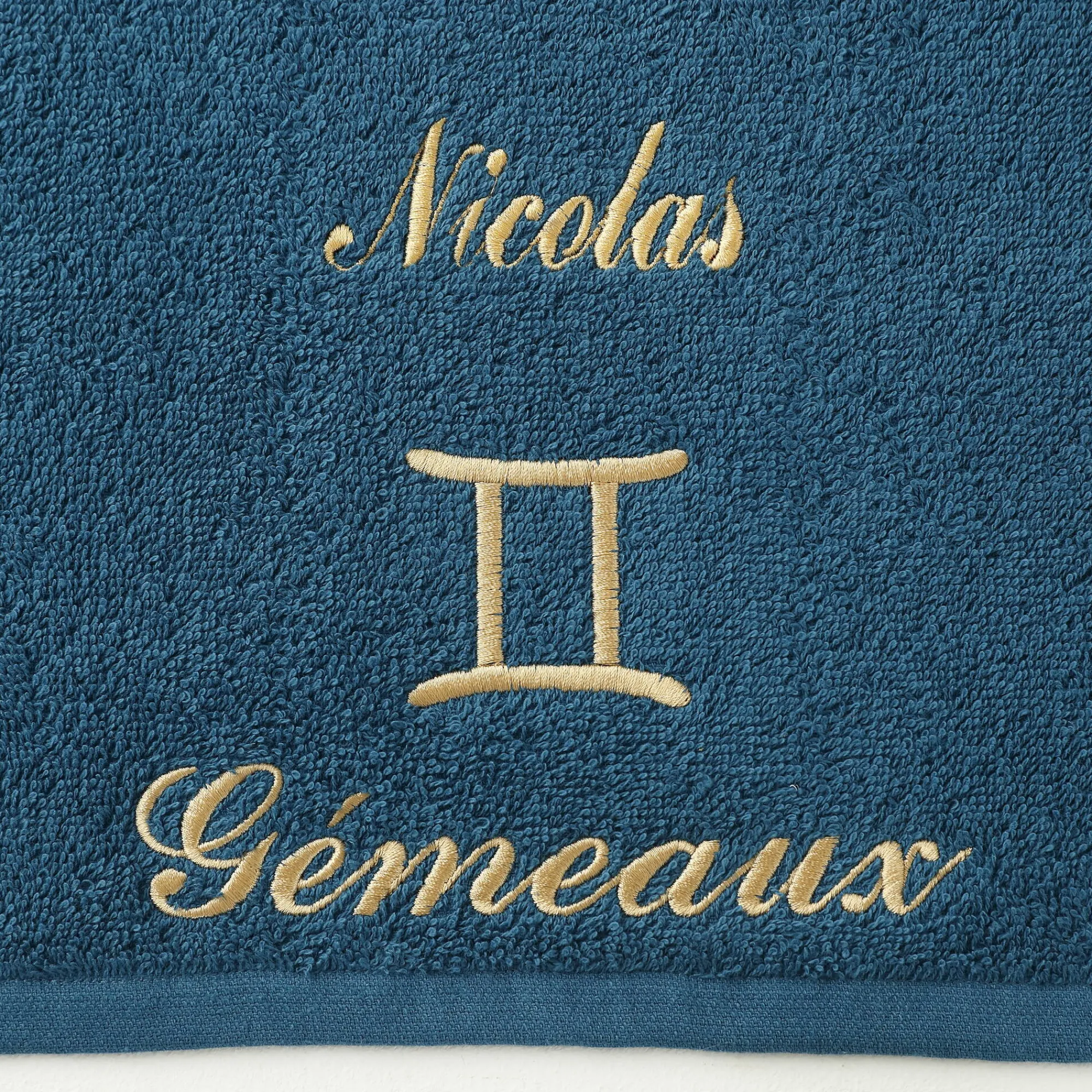 Badhanddoek<Blancheporte Handdoeken met "Gémeaux" borduursel, personaliseerbaar - 420 g/m2 pauwblauw