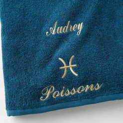 Badhanddoek<Blancheporte Handdoeken met "Poisson" borduursel, personaliseerbaar - 420 g/m2 pauwblauw