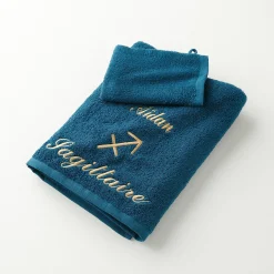 Badhanddoek<Blancheporte Handdoeken met "Sagittaire" borduursel, personaliseerbaar - 420 g/m2 pauwblauw