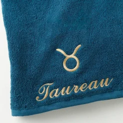 Badhanddoek<Blancheporte Handdoeken met "Taureau" borduursel - 420 g/m2 pauwblauw