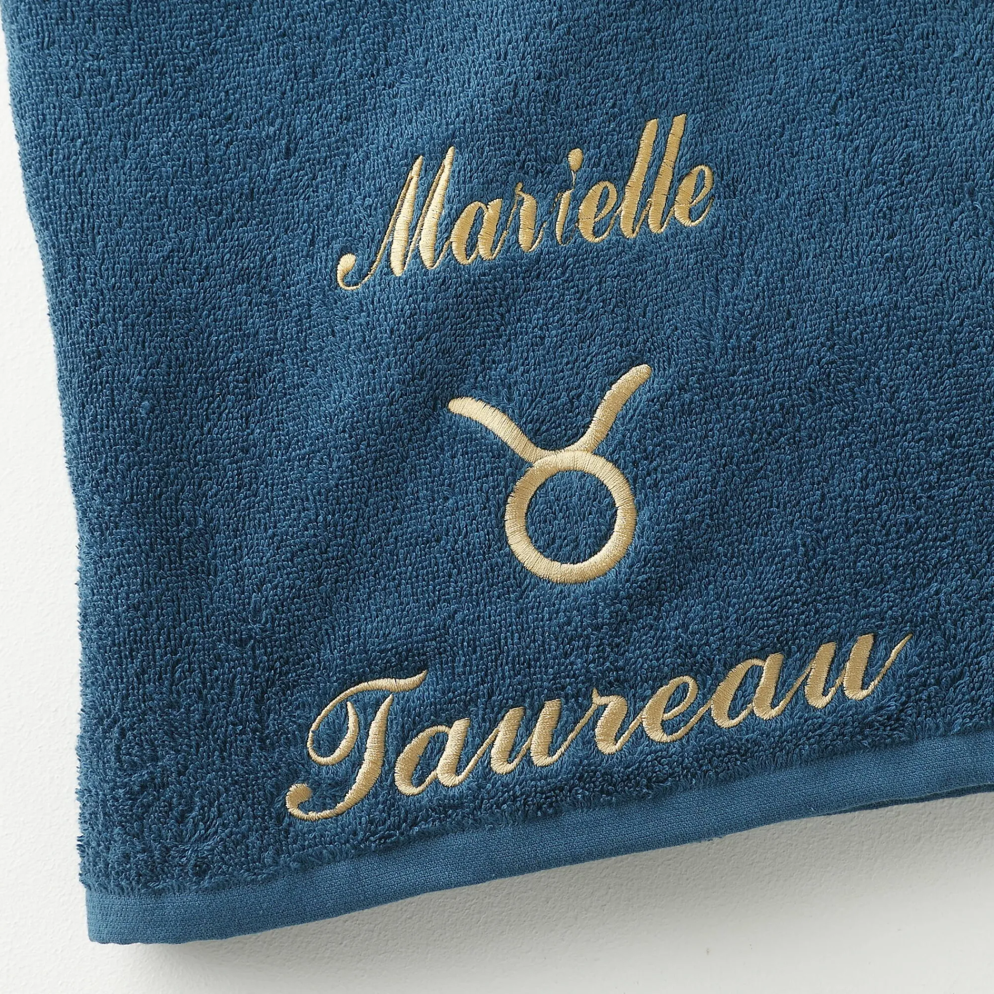 Badhanddoek<Blancheporte Handdoeken met "Taureau" borduursel, personaliseerbaar - 420 g/m2 pauwblauw