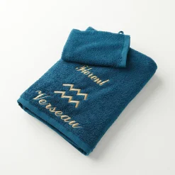 Badhanddoek<Blancheporte Handdoeken met "Verseau" borduursel, personaliseerbaar - 420 g/m2 pauwblauw