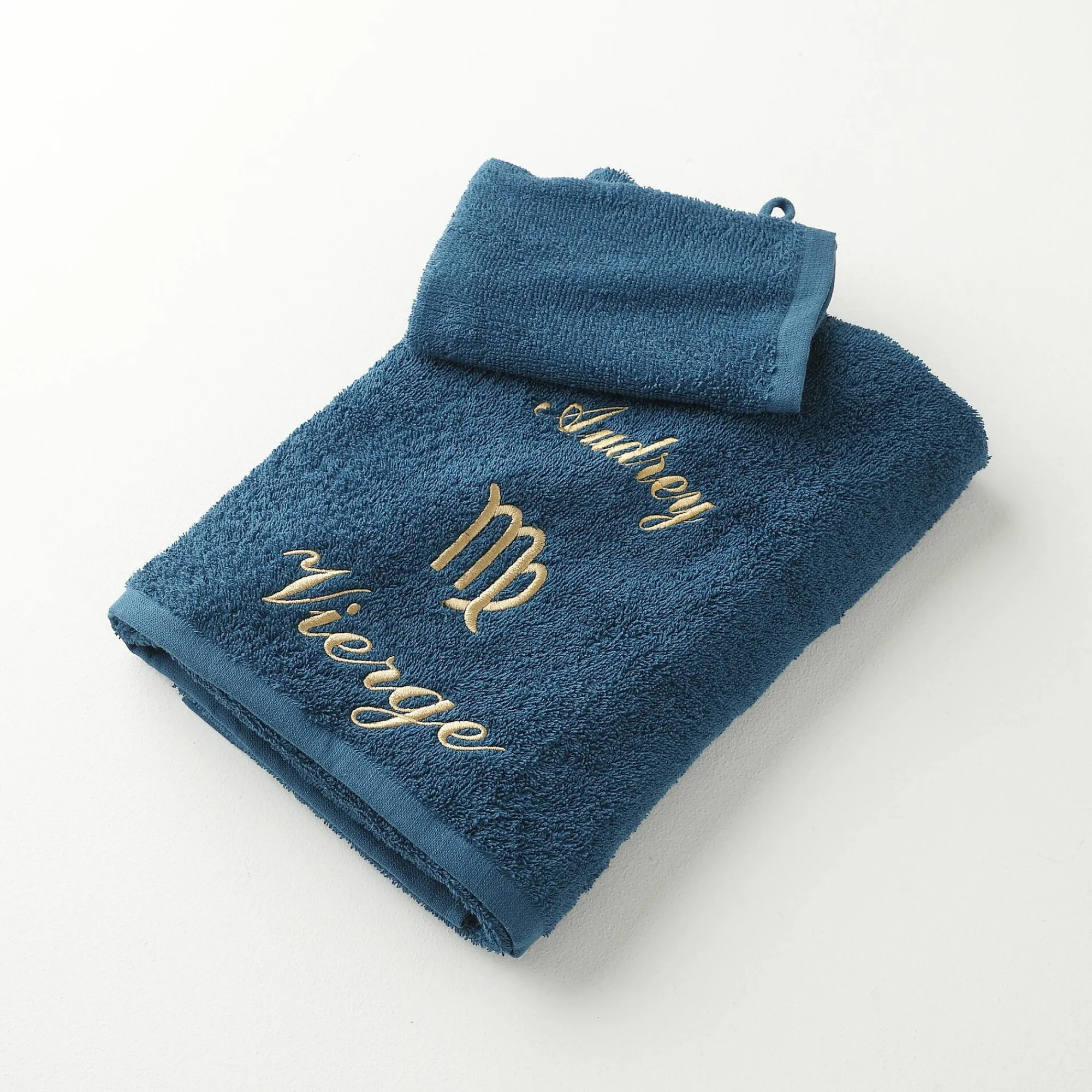 Badhanddoek<Blancheporte Handdoeken met "Vierge" borduursel, personaliseerbaar - 420 g/m2 pauwblauw