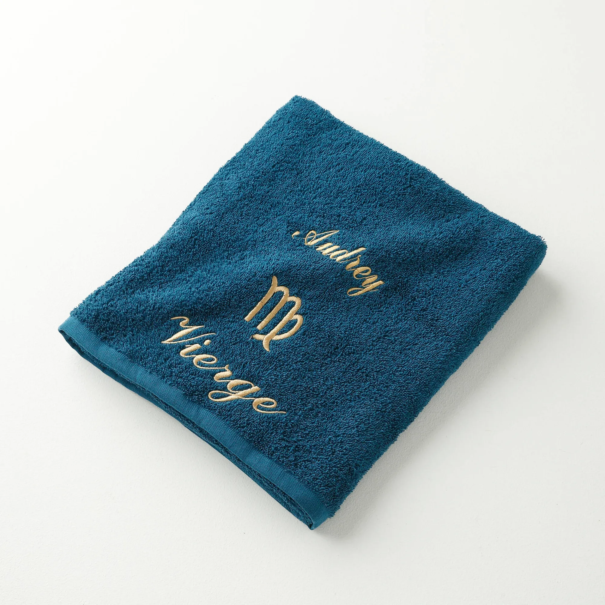 Badhanddoek<Blancheporte Handdoeken met "Vierge" borduursel, personaliseerbaar - 420 g/m2 pauwblauw