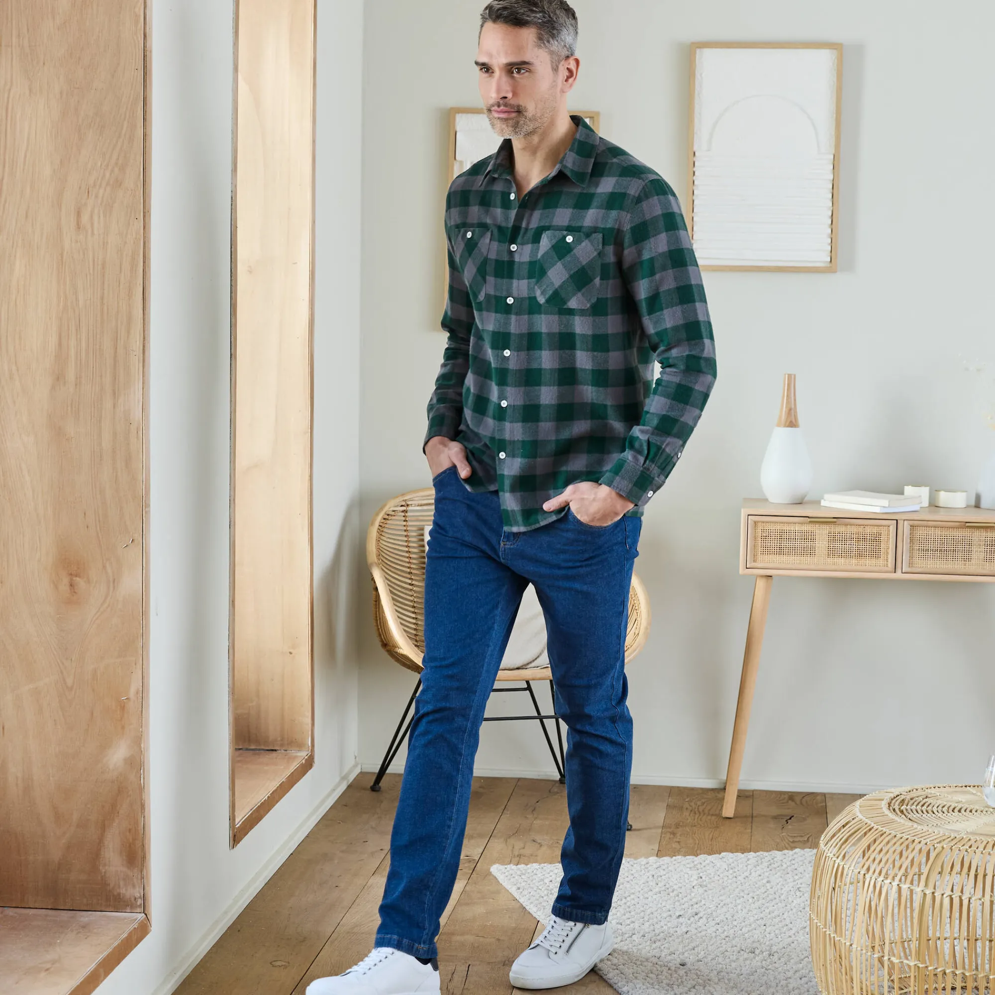 T-Shirt, Hemd En Polo<Blancheporte Hemd in flanel met Schotse ruiten groen / grijs