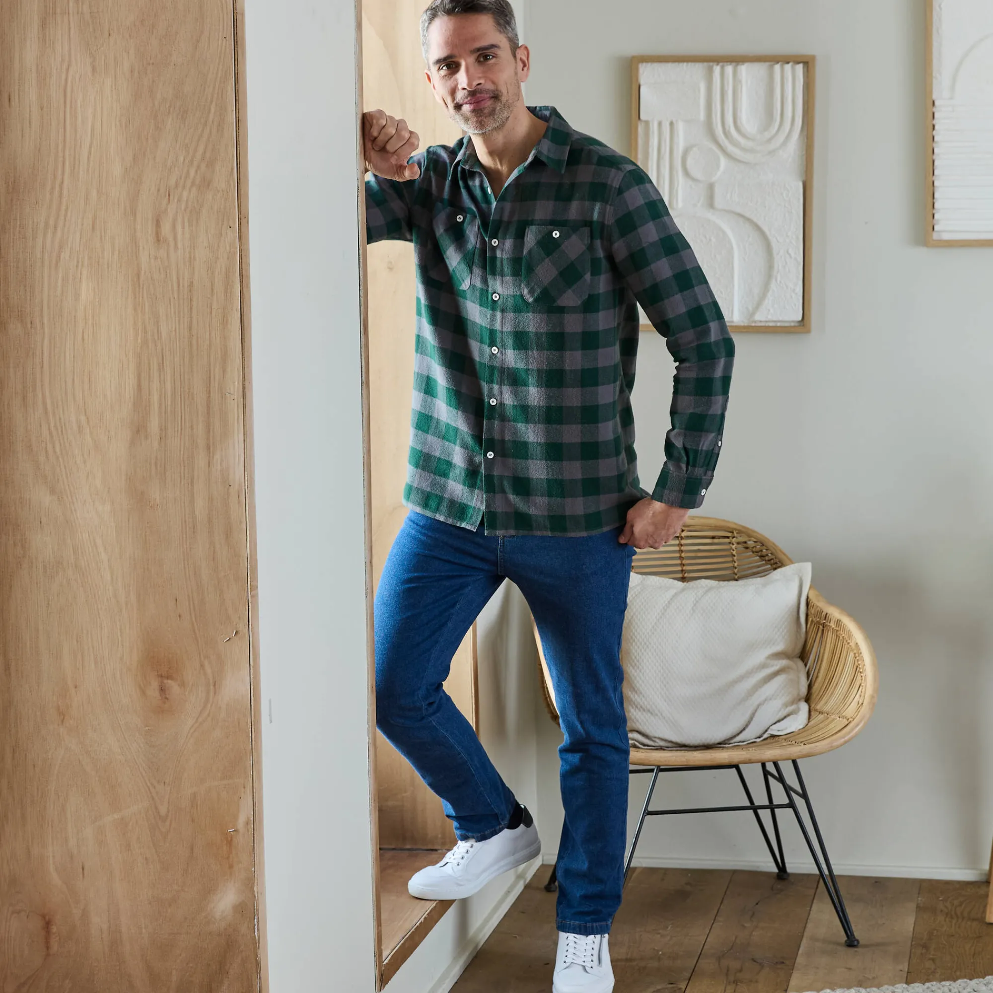 T-Shirt, Hemd En Polo<Blancheporte Hemd in flanel met Schotse ruiten groen / grijs