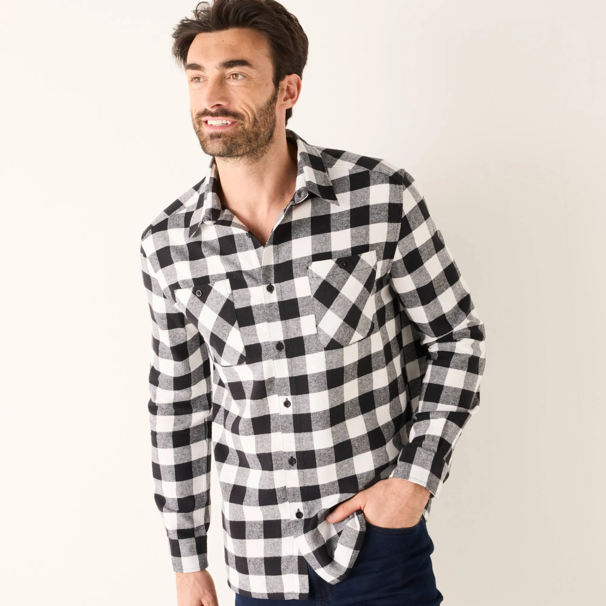 T-Shirt, Hemd En Polo<Blancheporte Hemd in flanel met Schotse ruiten wit / zwart