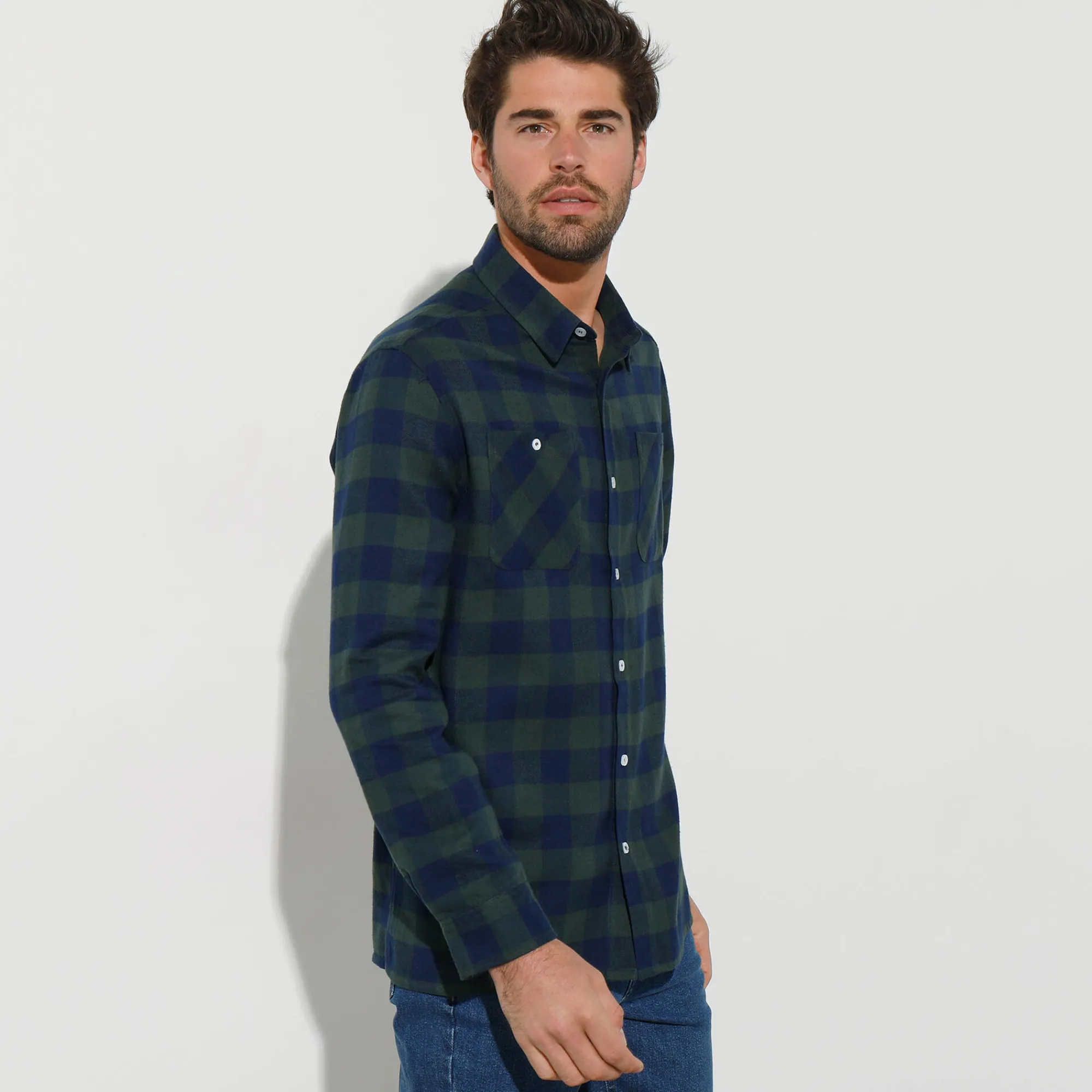 Feestoutfits Heren|T-Shirt, Hemd En Polo<Blancheporte Hemd in flanel met Schotse ruiten groen / marine