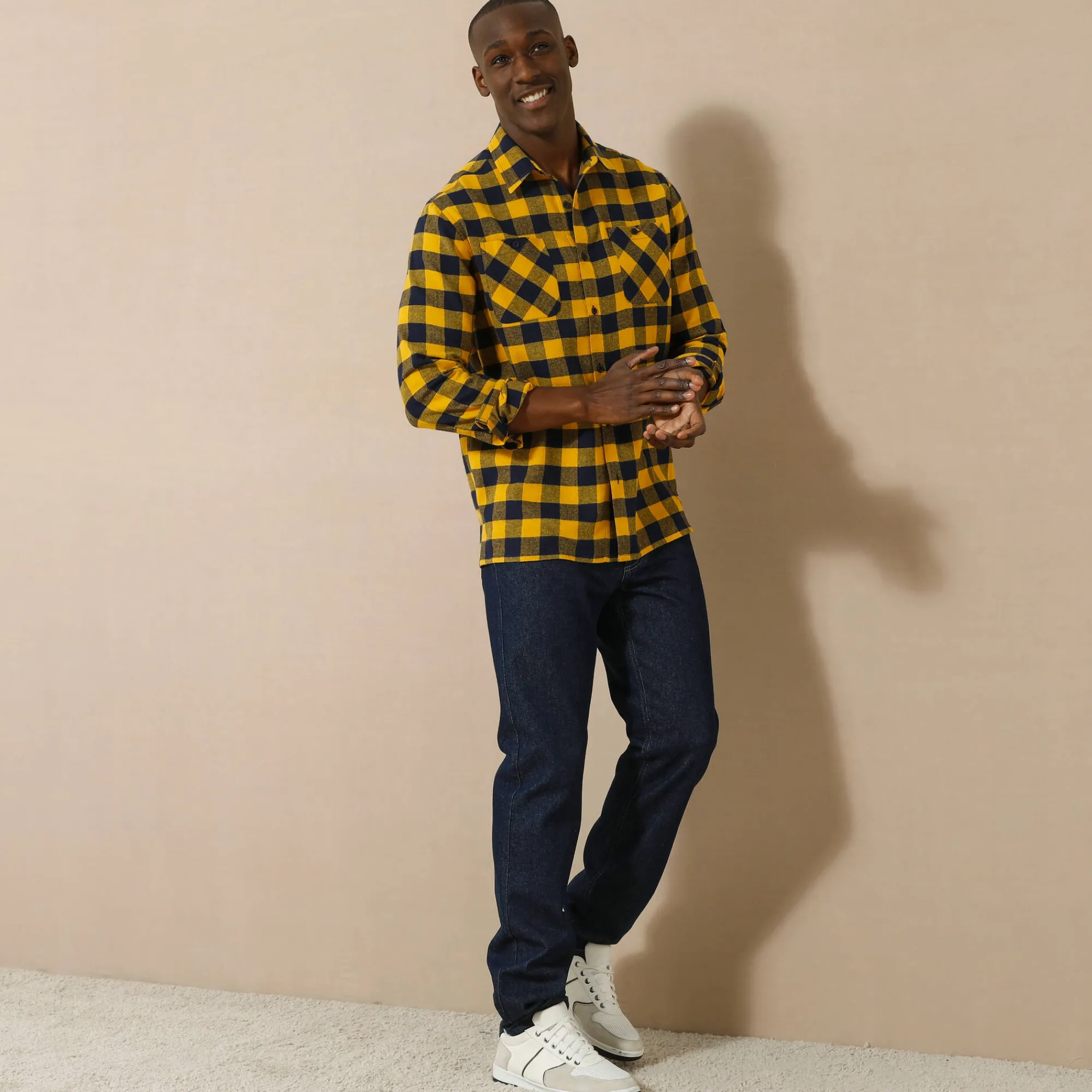 Feestoutfits Heren|T-Shirt, Hemd En Polo<Blancheporte Hemd in flanel met Schotse ruiten geel / marine