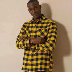 Feestoutfits Heren|T-Shirt, Hemd En Polo<Blancheporte Hemd in flanel met Schotse ruiten geel / marine