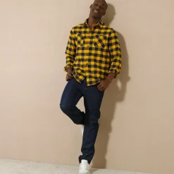 Feestoutfits Heren|T-Shirt, Hemd En Polo<Blancheporte Hemd in flanel met Schotse ruiten geel / marine