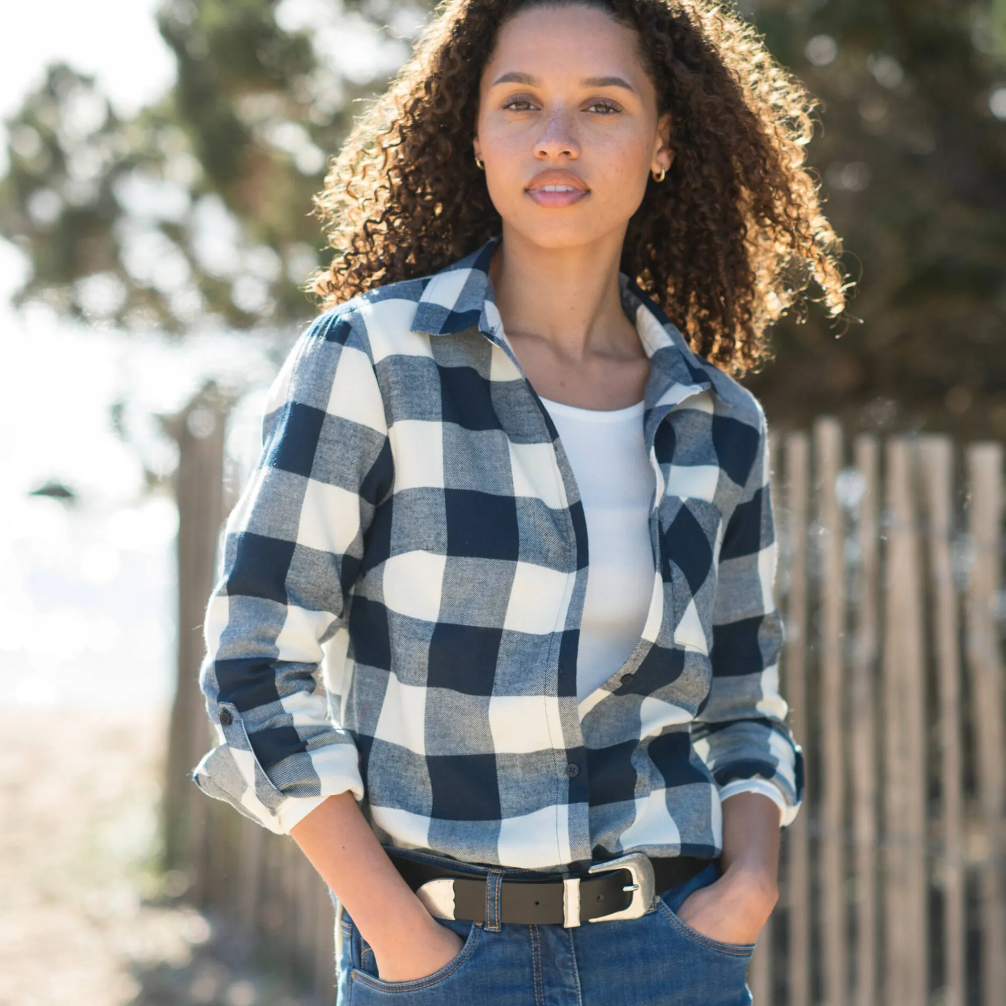 Bloes En Tuniek<Blancheporte Hemd in flanel met tweekleurig vichymotief marine / ecru