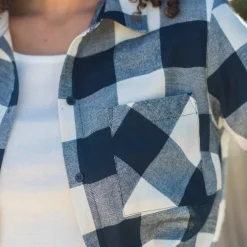 Bloes En Tuniek<Blancheporte Hemd in flanel met tweekleurig vichymotief marine / ecru