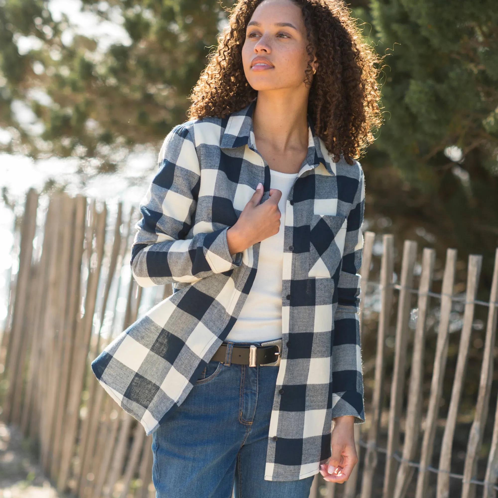 Bloes En Tuniek<Blancheporte Hemd in flanel met tweekleurig vichymotief marine / ecru