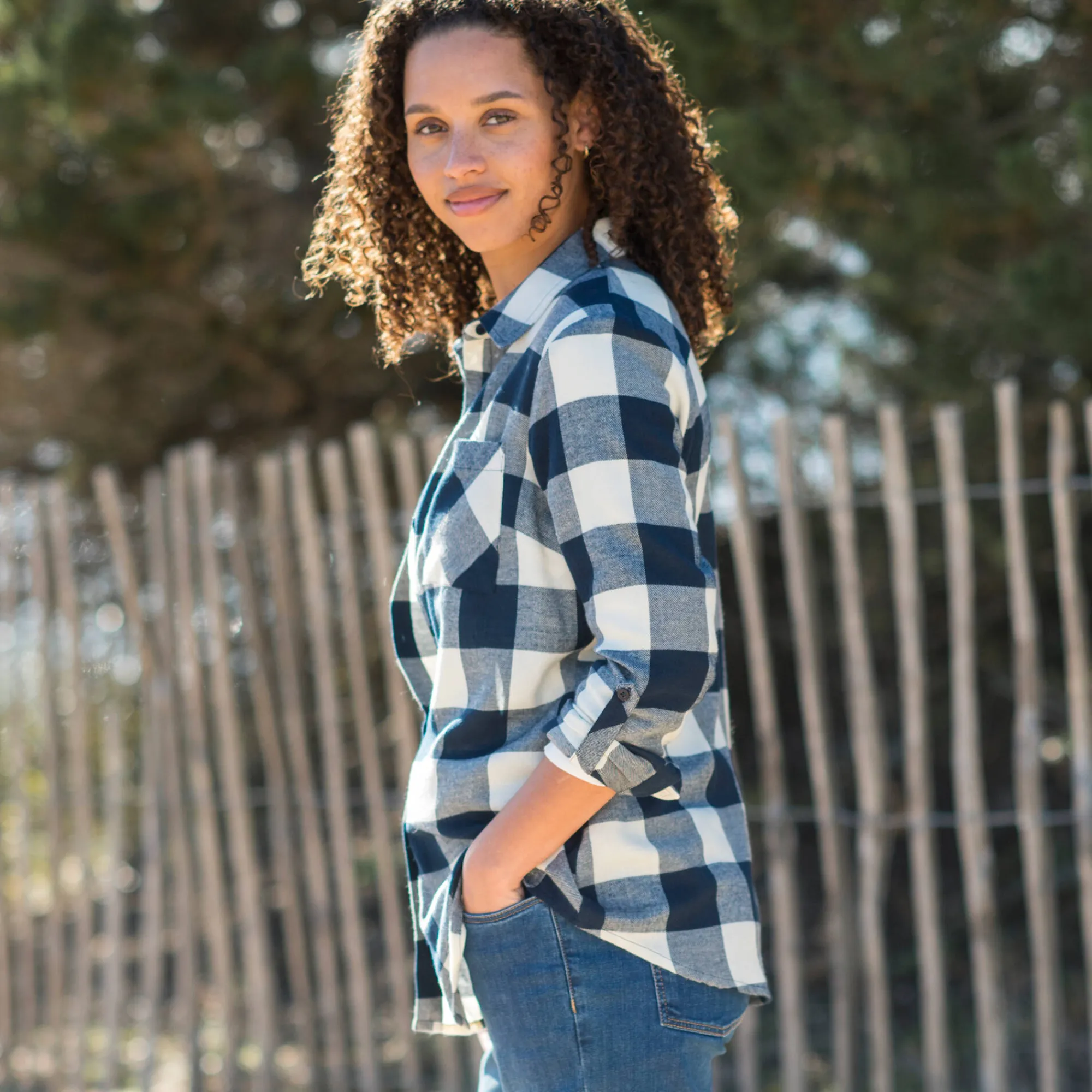 Bloes En Tuniek<Blancheporte Hemd in flanel met tweekleurig vichymotief marine / ecru