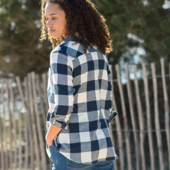 Bloes En Tuniek<Blancheporte Hemd in flanel met tweekleurig vichymotief marine / ecru