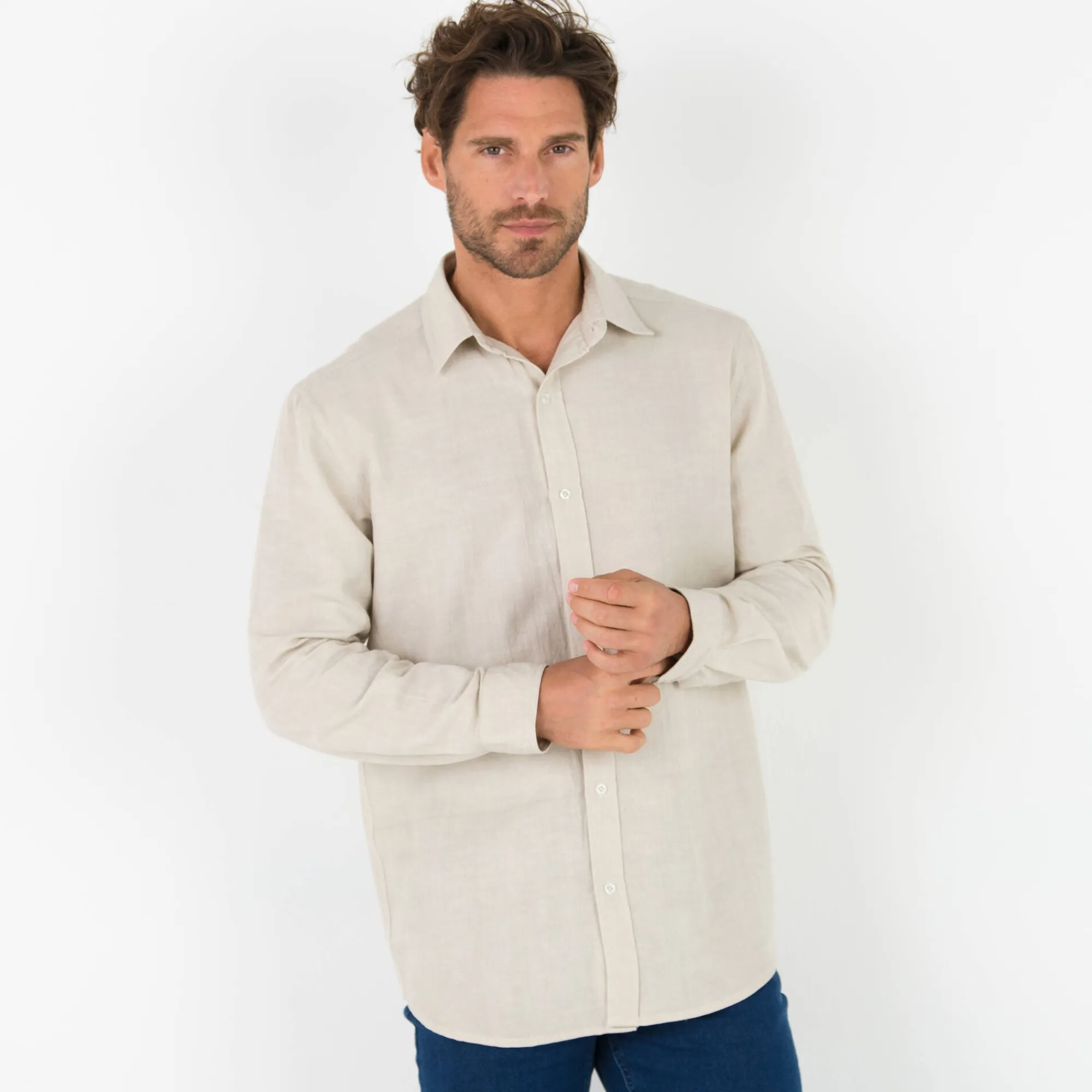 T-Shirt, Hemd En Polo<Blancheporte Hemd in katoen-linnen, lange mouwen en knoopsluiting grijsbeige