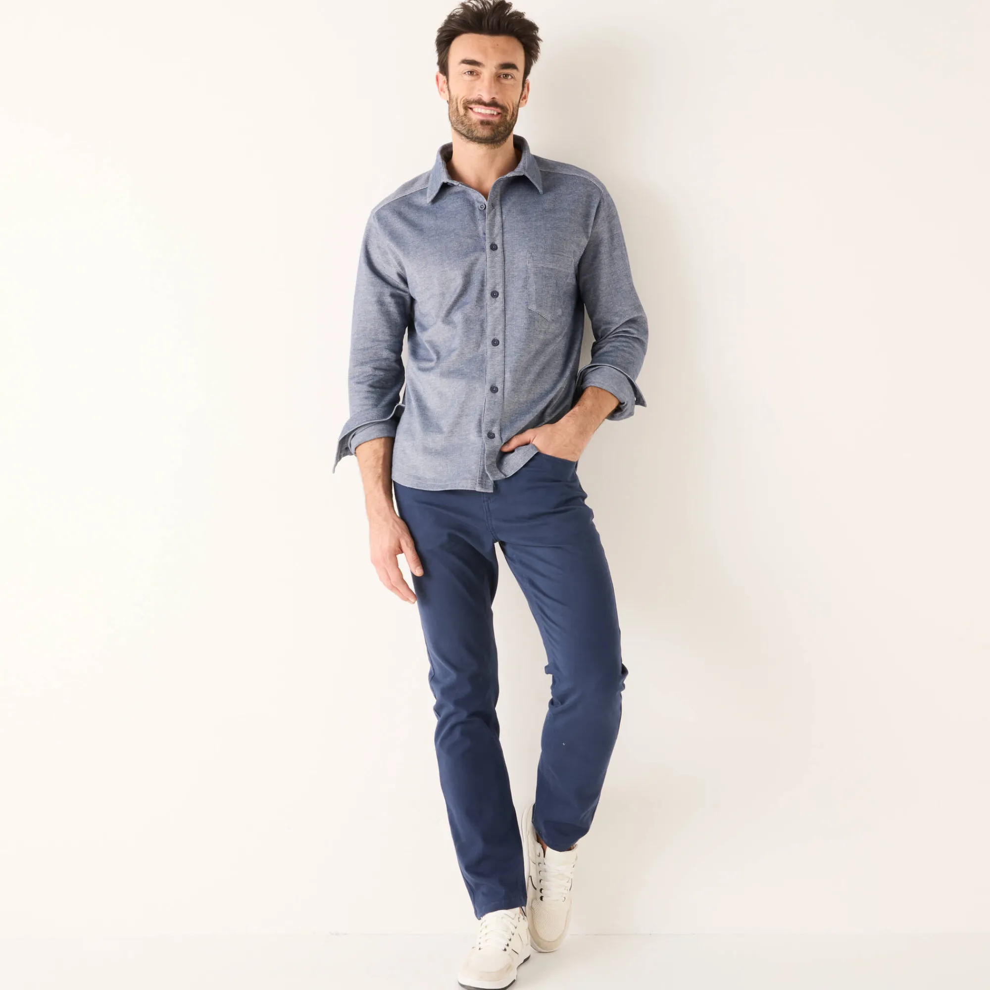 Feestoutfits Heren|T-Shirt, Hemd En Polo<Blancheporte Hemd in piquétricot, lange mouwen gespikkeld blauw